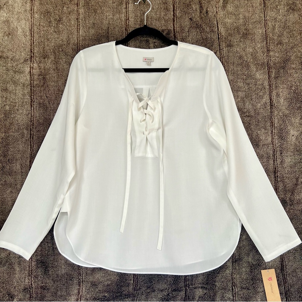 NWT Cremieux Women’s White Long Sleeve Nicole Blouse Size M 100% Lycocell Tencel